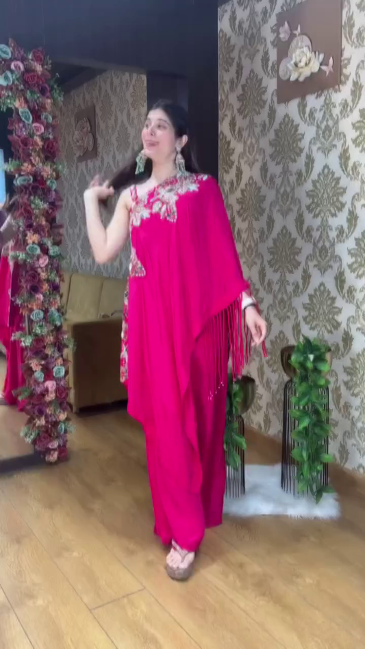 Elegant Rani Pink Indo-Western Drape Set