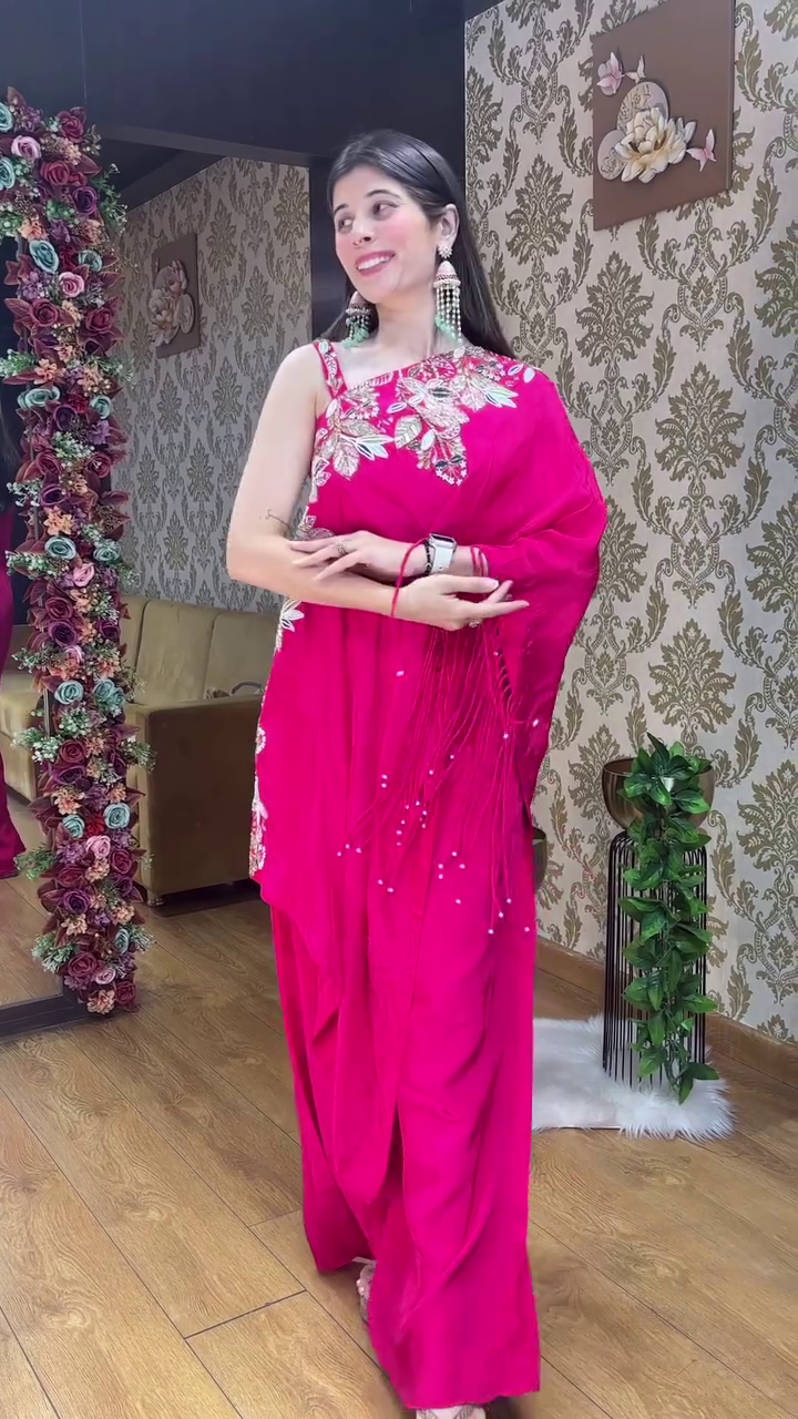 Elegant Rani Pink Indo-Western Drape Set