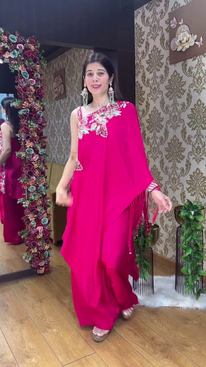Elegant Rani Pink Indo-Western Drape Set