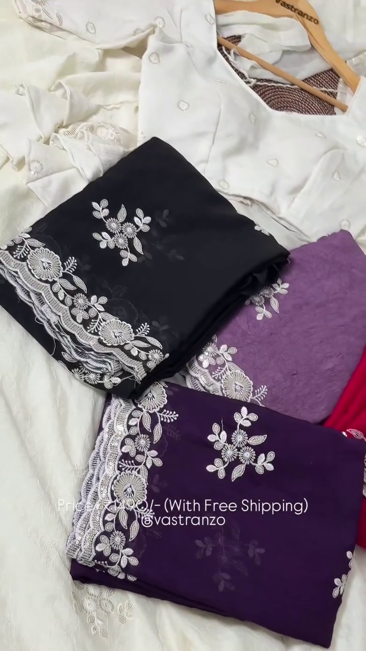 Premium Floral Embroidered Chiffon Dupatta Set
