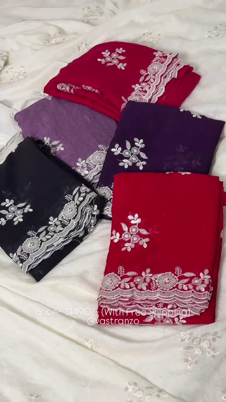 Premium Floral Embroidered Chiffon Dupatta Set
