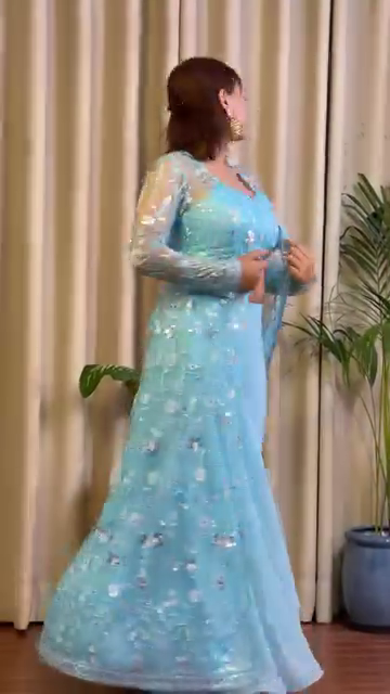 Sky Blue Embroidered Georgette Co-Ord Set with Jacket