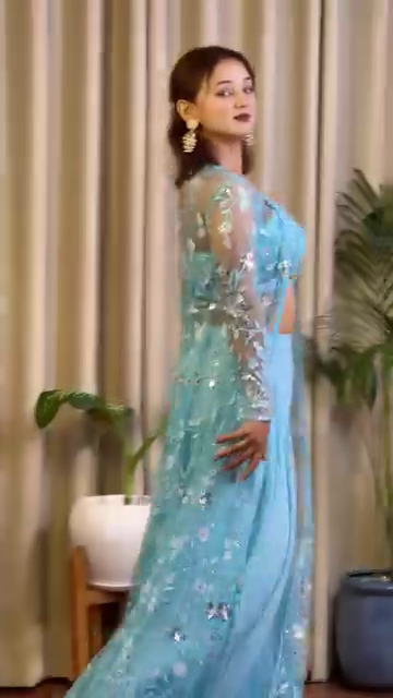 Sky Blue Embroidered Georgette Co-Ord Set with Jacket