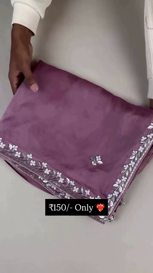 Embroidered Partywear Dupatta – Floral Border with Mirror Work