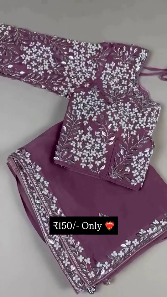 Embroidered Partywear Dupatta – Floral Border with Mirror Work
