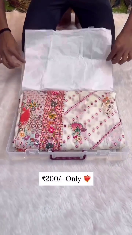 Traditional Navratri Dupatta with Multicolor Garba Print & Tassel Border