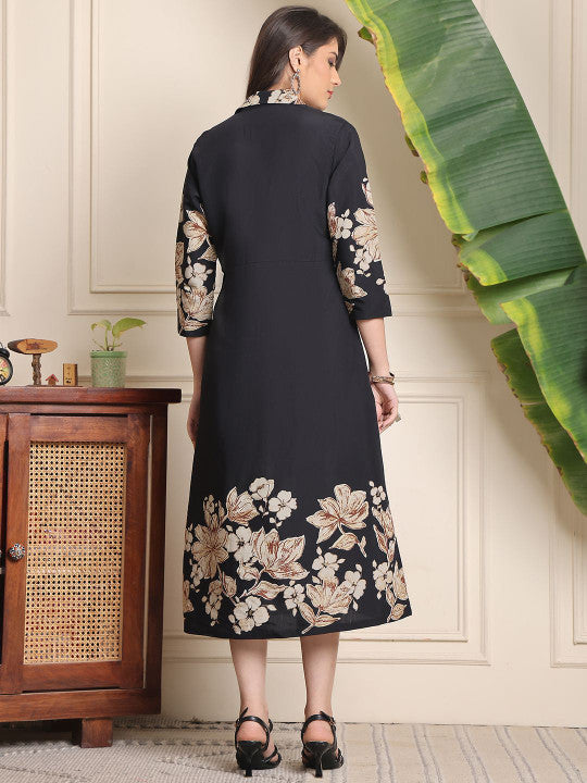Floral Printed A-Line Midi Dress